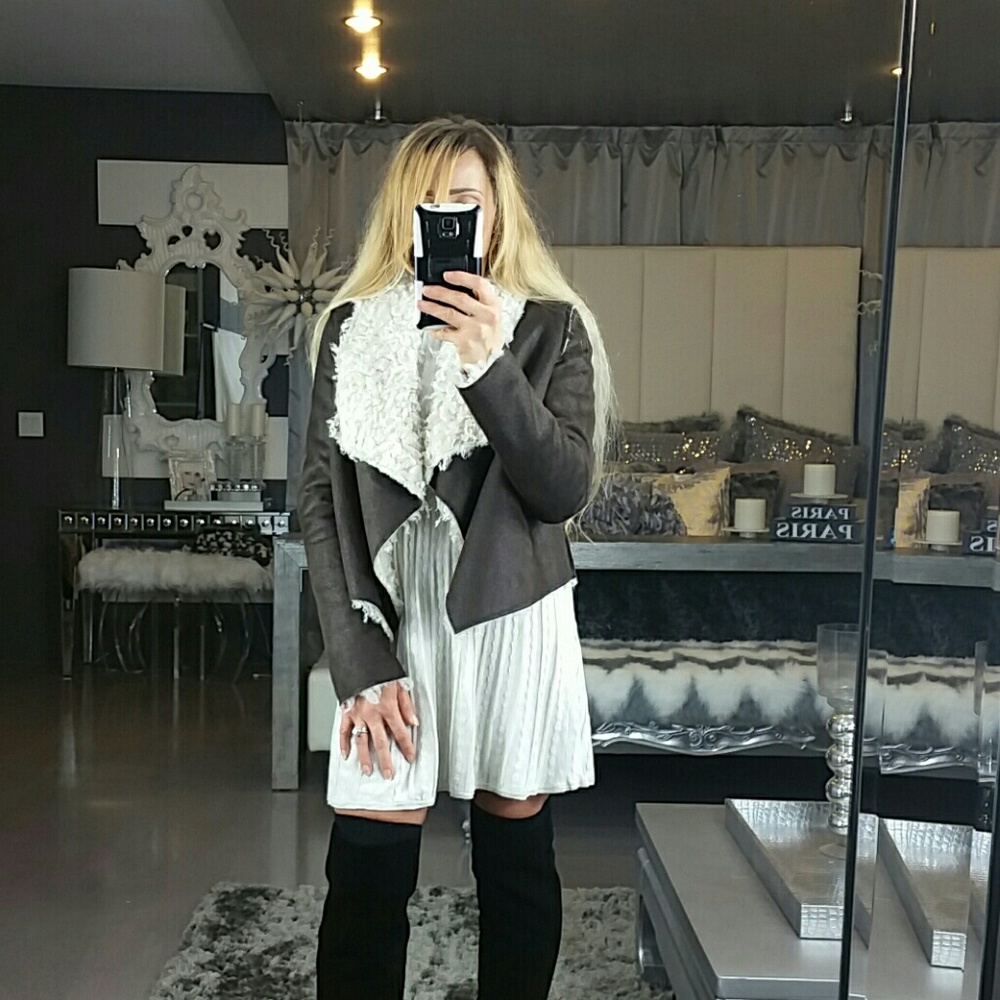 NWT Faux suede and shearling fur jacket